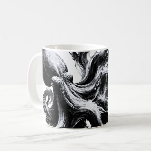 Mug Poulpe Kraken Fluide Encre Abstraite (Devant gauche)