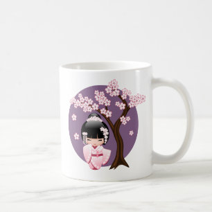 Mug Poupée blanche Kimono Kokeshi - Cute Geisha Girl C