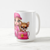 Mug Poupée de mode rose et couverture en molleton pour (Devant droit)