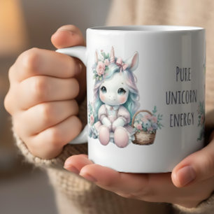 Mug Poupée Licorne Kawaii Pastel avec Panier de Fleurs