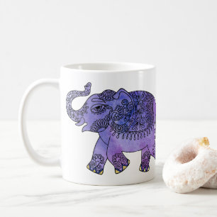 Mug Pourpre bleu d'éléphant de mandala d'aquarelle