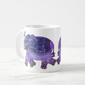 Mug Pourpre bleu d'éléphant de mandala d'aquarelle (Devant gauche)