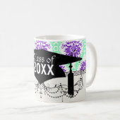 Mug pourpre et vert damas de remise des diplômes (Devant droit)