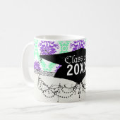Mug pourpre et vert damas de remise des diplômes (Devant gauche)