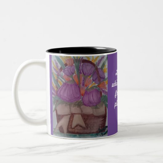Mug pourpre, fleurs pourpres, poème Helen Keller (Gauche)