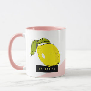 Mug Poussette moderne citrons rose et blanc