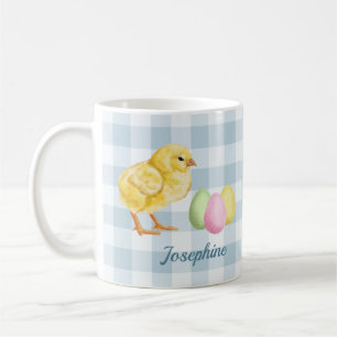 Mug Poussin et œufs à l'aquarelle sur fond bleu avec n