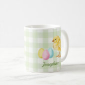 Mug Poussin et œufs à l'aquarelle sur fond vert avec n (Devant droit)