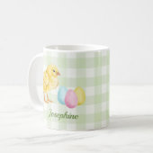 Mug Poussin et œufs à l'aquarelle sur fond vert avec n (Devant gauche)