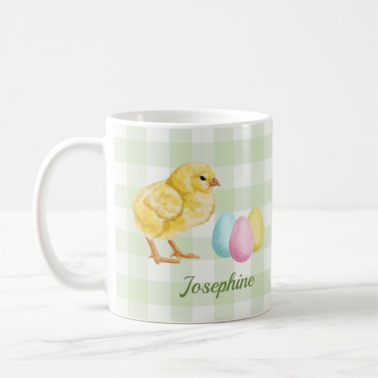 Mug Poussin et œufs à l'aquarelle sur fond vert avec n (Gauche)