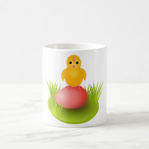 Mug Poussin jaune assis sur un œuf attendant sa sœur