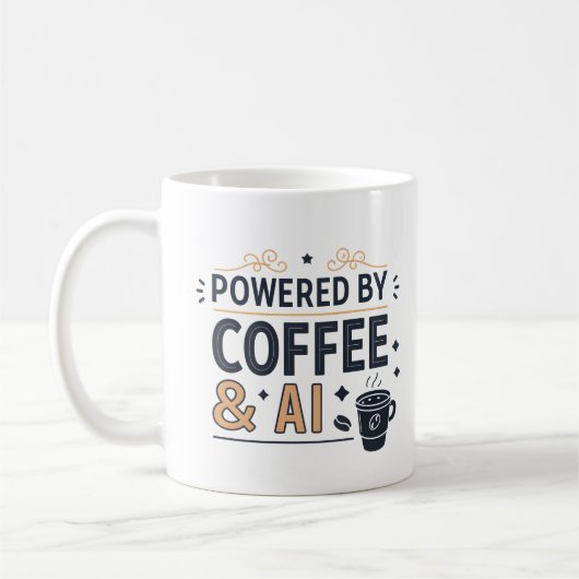 Mug Powered by Coffee & AI Retro Tech Vector (Gauche)