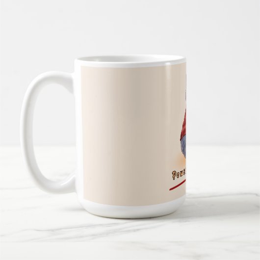 Mug "Powered by Coffee" Cat Holding A Cup of Coffee (Gauche)