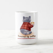 Mug "Powered by Coffee" Cat Holding A Cup of Coffee (Centre)