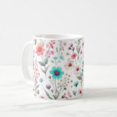 Mug Prairie de fleurs sauvages blanc, vert, bleu, marr (Devant gauche)