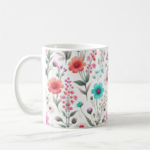 Mug Prairie de fleurs sauvages blanche, verte, bleue, 