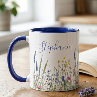 Mug Prairie de fleurs sauvages indigo atténué botaniqu