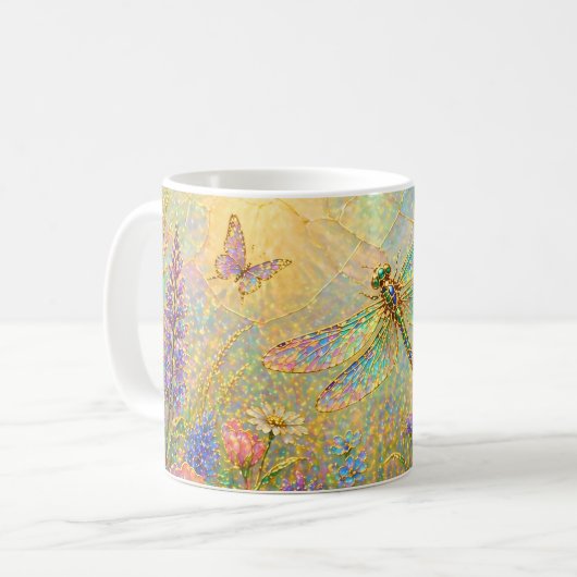 Mug Prairie iridescente de libellules avec papillon (Devant gauche)