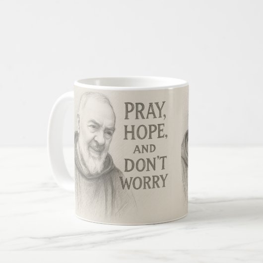 Mug PRAY HOPE DON'T WORRY St. Padre Pio Flowers (Devant gauche)