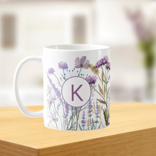Mug Pré de fleurs sauvages mauves à l'aquarelle avec m