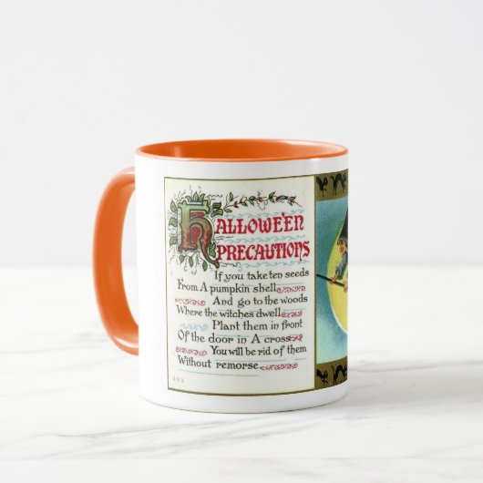 Mug Précautions de sorcière noire d'Halloween Vintages (Devant gauche)