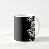 Mug Premier Jésus pense qu'un design de raton laveur e (Devant droit)
