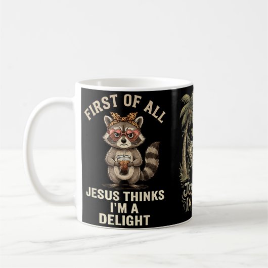 Mug Premier Jésus pense une conception de raton laveur (Gauche)