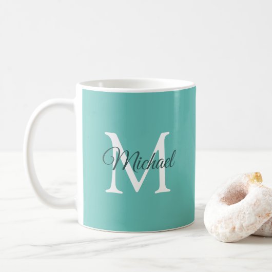 Mug Premier Monogramme Modèle Turquoise Blanc tendance (Avec donut)