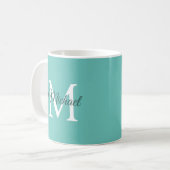 Mug Premier Monogramme Modèle Turquoise Blanc tendance (Devant gauche)