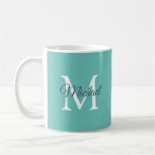 Mug Premier Monogramme Modèle Turquoise Blanc tendance (Gauche)