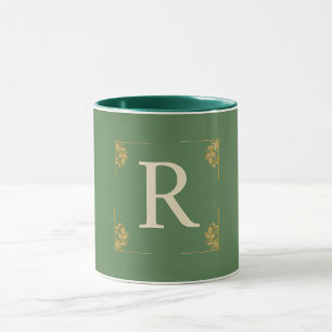 Mug Premier monogramme vert or personnalisé