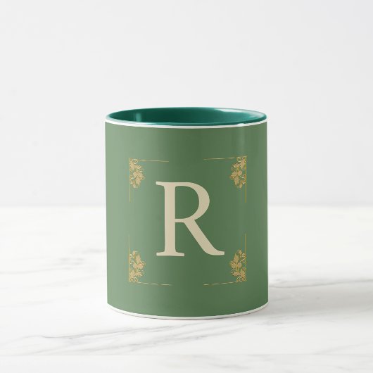Mug Premier monogramme vert or personnalisé