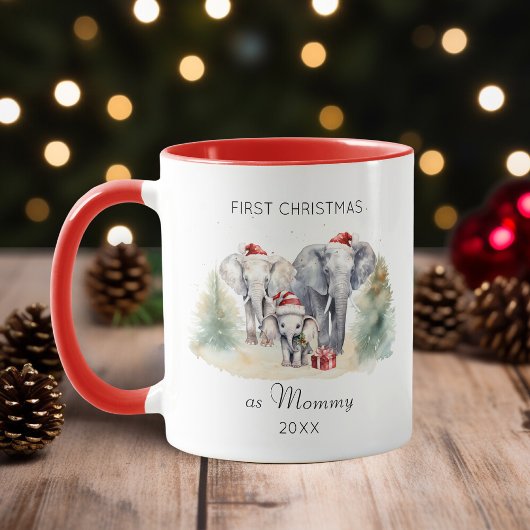 Mug Premier Noël en maman aquarelle bébé éléphant