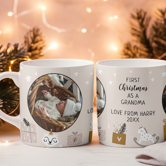 Mug Premier Noël en photo grand-mère beige jaune