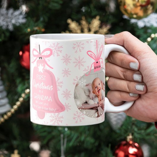 Mug Premier noël grand-mère cloche rose flacon de neig
