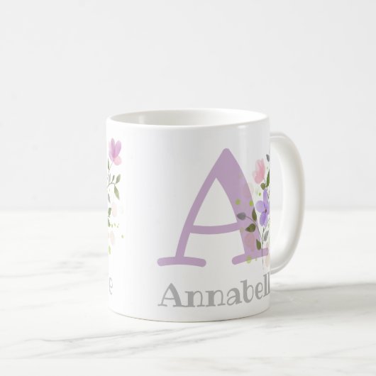 Mug Premier nom initial plus Annabelle avec fleurs (Devant droit)