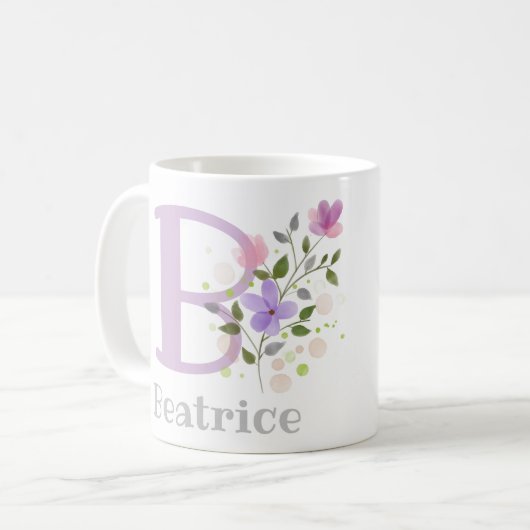 Mug Premier nom initial plus Beatrice avec fleurs (Devant gauche)