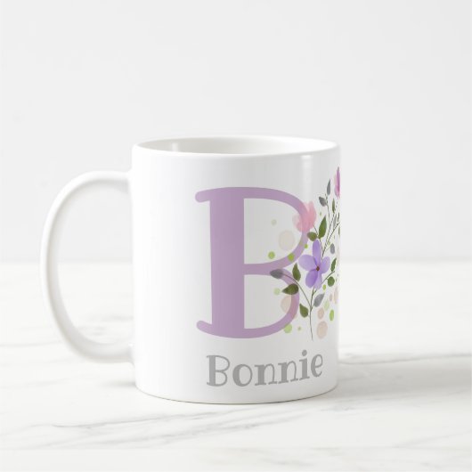 Mug Premier nom initial plus Bonnie avec fleurs (Gauche)