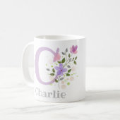 Mug Premier nom initial plus Charlie avec fleurs (Devant gauche)
