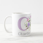 Mug Premier nom initial plus Charlie avec fleurs (Gauche)