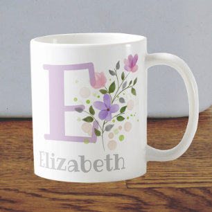 Mug Premier nom initial plus Elizabeth avec fleurs