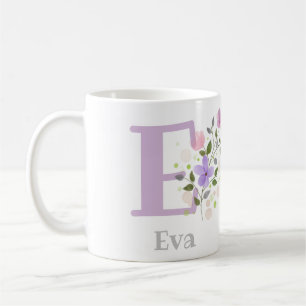 Mug Premier nom initial plus Eva avec fleurs