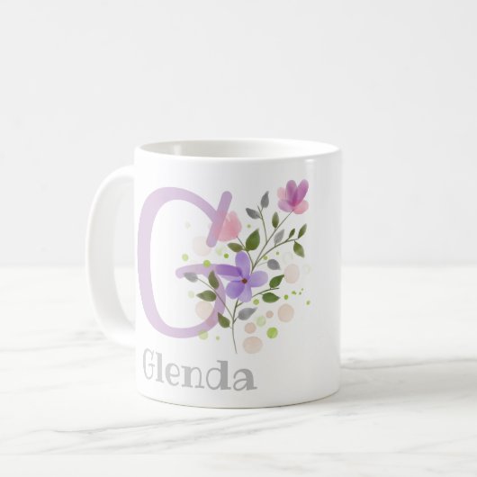 Mug Premier nom initial plus Glenda avec fleurs (Devant gauche)