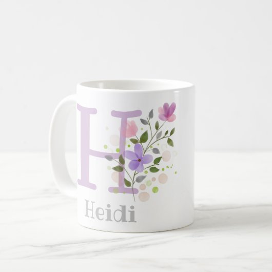 Mug Premier nom initial plus Heidi avec fleurs (Devant gauche)