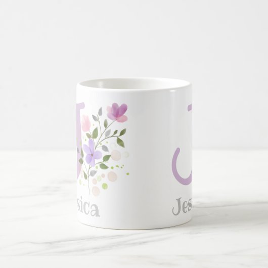 Mug Premier nom initial plus Jessica avec fleurs (Centre)