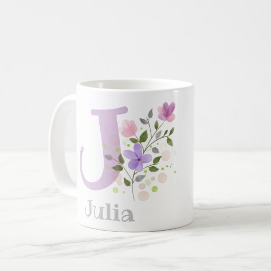 Mug Premier nom initial plus Julia avec fleurs (Devant gauche)