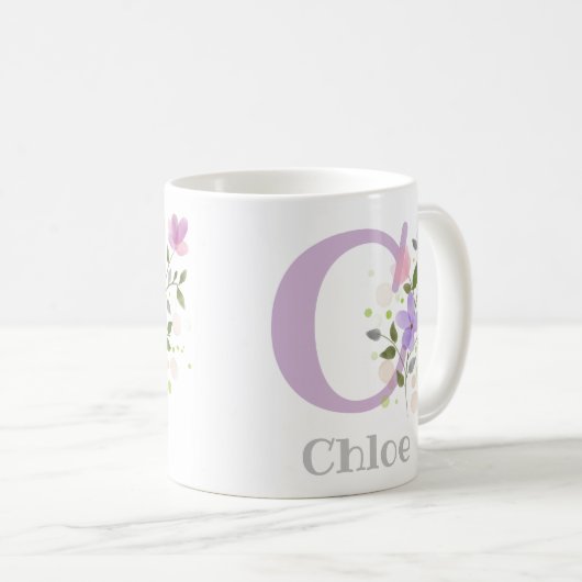 Mug Premier nom initial plus nom Chloe avec fleurs (Devant droit)