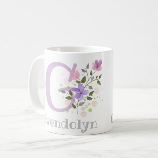 Mug Premier nom initial plus nom Gwendolyn avec fleurs (Devant gauche)