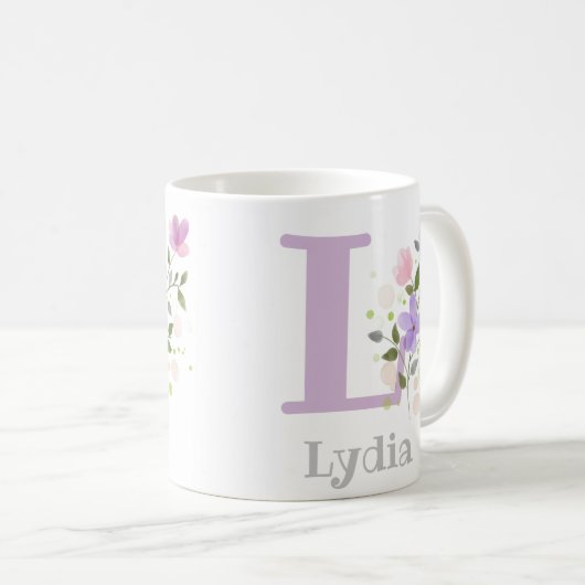 Mug Premier prénom Initial Plus avec Fleurs (Devant droit)