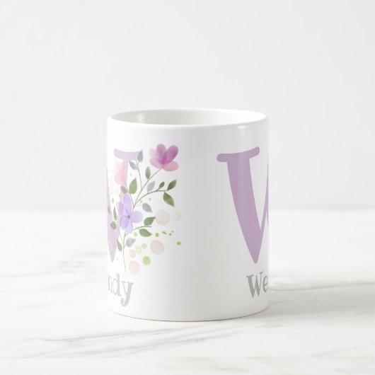 Mug Premier prénom Initial Plus avec Fleurs (Centre)